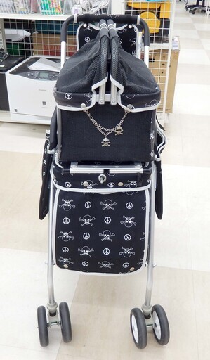 Mother Cart ペットキャリーカート 上下2段式 スカル柄 ブラック 収納