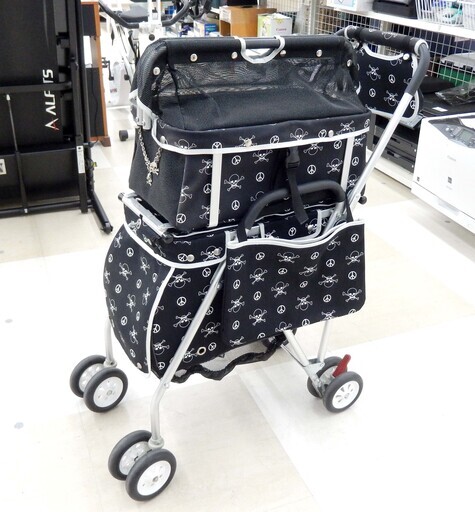 Mother Cart ペットキャリーカート 上下2段式 スカル柄 ブラック 収納