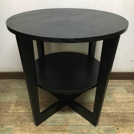 ut11/51 IKEA VEJMON サイドテーブル 高さ60cm 18633 イケア 丸テーブル コーヒーテーブル ブラックブラウン 2段 机 家具 円形 木製⑥■