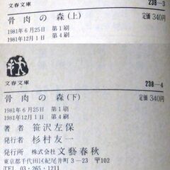 【文庫古本】笹沢佐保「骨肉の森(上・第4刷、下・第4刷)」・・・ドラマ化。親子三代が同居する中流家庭で起こった殺人事件を発端に家庭崩壊・・・の画像