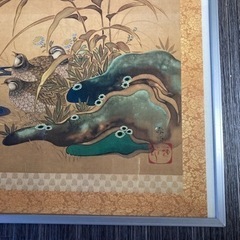 【根津】フレーム付アートポスター　池田孤邨　郡鶉図 framed art print Ikeda Koson Quail Millet Birdsの画像