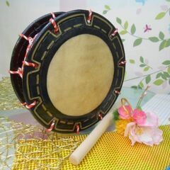 新品未使用 14.400円Nエイサー用締め太鼓30cm 撥付き 牛皮製 楽しく