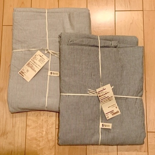 無印良品 掛け布団カバー(シングル)×２、新品 MUJI 良品計画 無印 ネイビー グレー ストライプ