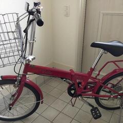折りたたみ自転車20インチ前カゴ付き【美品】防犯登録抹消済みの画像
