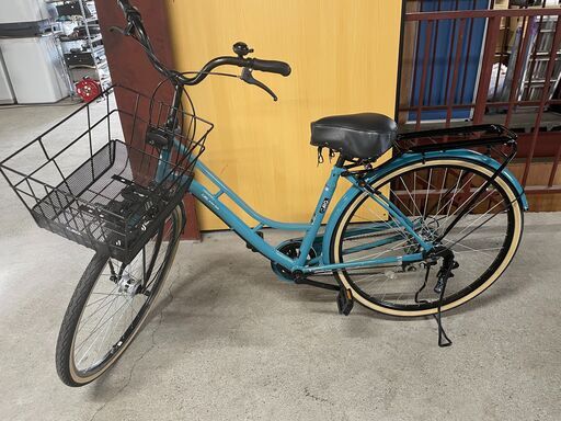 値下げ【美品】CARG 6段変速自転車 ターコイズ LEDオートライト チェーンロック付き 防犯登録解除済み 引取歓迎 配送OK