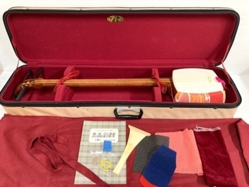 SOLD OUT！美品 ◆中棹 民謡 三味線◆胴破れ無し 撥／駒／指かけ／ケース他 すぐ使えます！