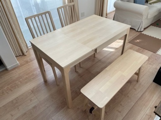 【受付終了】IKEA 伸長式 ダイニングテーブル チェア  ベンチセット　2人掛け 4人掛け