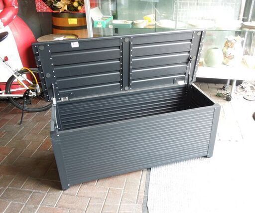 カインズ  収納ベンチ ガーデンベンチ 幅120cm アルミニウム合金製 ダンパー付き ブラック 札幌市東区 新道東店