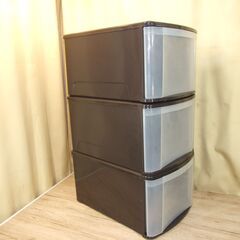 【紋別市発】収納ボックス　３個セット　単品・重ねて・並べて　使い方自由　衣類・小物収納　外寸　約　幅３８×高さ27.5×奥行55.5㎝　中古品　現状品 引取り限定　の画像