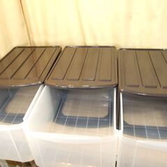 【紋別市発】収納ボックス　３個セット　単品・重ねて・並べて　使い方自由　衣類・小物収納　外寸　約　幅３８×高さ27.5×奥行55.5㎝　中古品　現状品 引取り限定　の画像