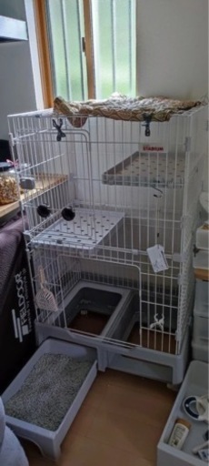 猫 ケージ 2段 一台3役 トイレ付き キャスター付