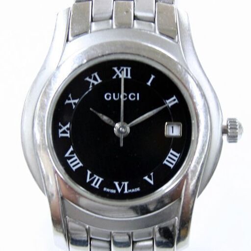 本物 GUCCI 5500L ローマンインデックス ブラック文字盤 クオーツ デイト 3針 レディース 腕時計 グッチ 動作品 札幌市