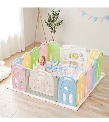 ベビーゲート　Fortella Cloud Castle ベビーサークル 折りたたみ式 おもちゃパネル・ホワイトボード付 出産祝い マルチカラー (14枚)