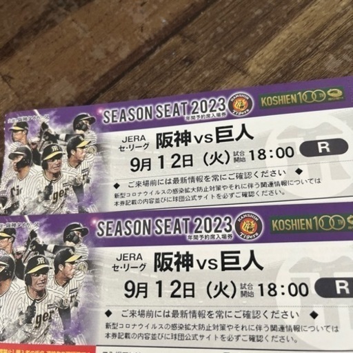 9/12（火）阪神VS巨人18:00〜ライト外野ペア！