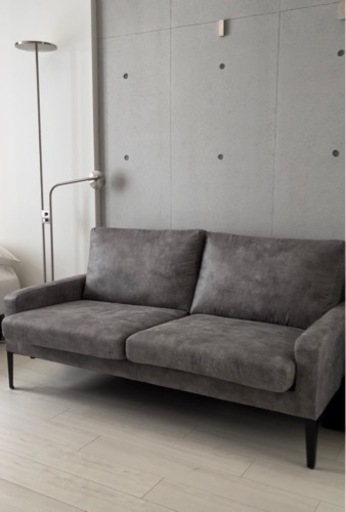 2人用ソファ　ファブリックレザー　グレー