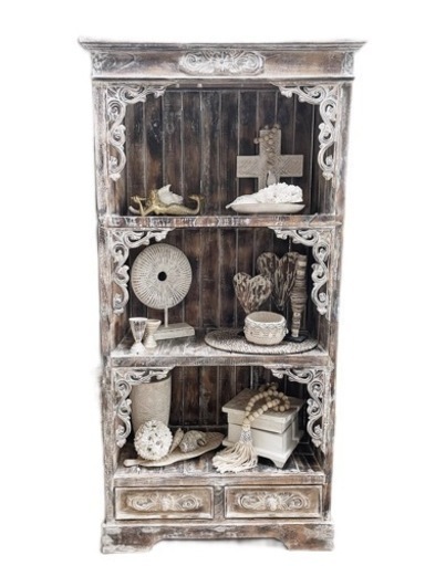 バリ島製食器棚チェストホワイトウォッシュアジアンインテリア