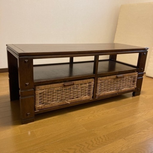 アジアン　ローチェスト　テレビ台　木製　ラタン