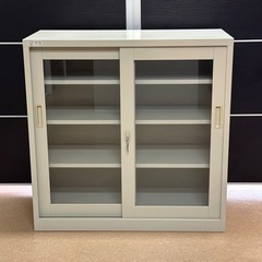【美品】オフィス鍵付き棚　オフィス家具　スチールローキャビネット...