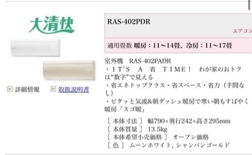 動作問題なし　エアコン　RAS-402PADR