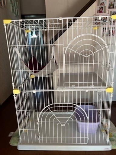 取り引き完了‼️ 猫ゲージ2階　トイレ➕ハンモック付き➕猫砂