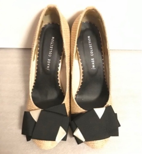 新品☆パンプス・ウェッジソール・ベージュ・22-22.5㎝・グログランリボン