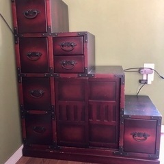 階段箪笥 飾り棚 4段 小引出し 和家具 金具装飾 高さ89cm...