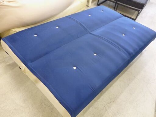 格安 訳あり ソファベッド 長さ180cm 3人掛けソファ 布 ファブリック 青 ブルー系 使用感強め SOFABED 札幌市東区 新道東店