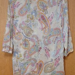 ZARA ザラベーシック／レディースＬ 七分袖 ペイズリー柄ベージュ系♻️USEDの画像