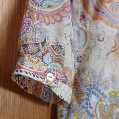 ZARA ザラベーシック／レディースＬ 七分袖 ペイズリー柄ベージュ系♻️USEDの画像