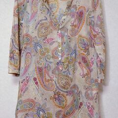 ZARA ザラベーシック／レディースＬ 七分袖 ペイズリー柄ベー...
