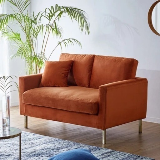LOWYA [幅128] 2人掛けソファ フロアソファ ベルベット調 真鍮脚