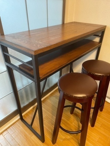 【値下げしました】カウンターテーブル&スツール2脚セット