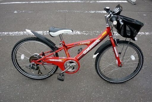 ☆ジュニアサイクル GENERATOR 22インチ 7段変速 自転車 赤 子ども用 カゴ付き ライト付き 反射板付き ジェネレーター 