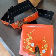 正月 おせち 三段重箱 梅の花 朱色 昭和レトロの画像