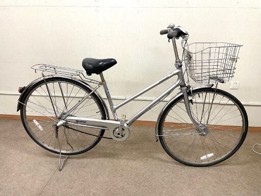 BRIDGESTONE ブリヂストン CASLONG 27インチ シルバー カゴ付 通学モデル シティサイクル ママチャリ 自転車 3段変速ギア ライト付き