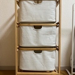 ニトリ バンブーシェルフ フォルテ ランドリーラック収納力あり人気‼︎ ニトリ】使わないときはすき間へ収納！バスケットごと折りたため