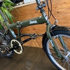 【Jeep 前後タイヤ・チューブ新品！】6段変速　20インチ折りたたみ自転車　モスグリーンの画像