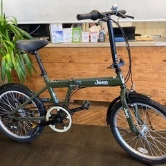 【Jeep 前後タイヤ・チューブ新品！】6段変速　20インチ折りたたみ自転車　モスグリーンの画像