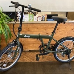 【Jeep 前後タイヤ・チューブ新品！】6段変速　20インチ折りたたみ自転車　モスグリーンの画像