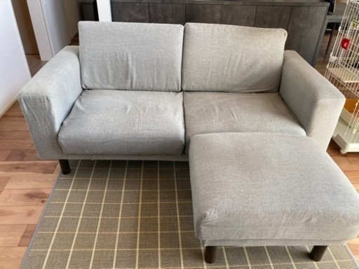 【新品替えカバー付】無印良品　オットマン付2.５シーターポケットコイルソファー