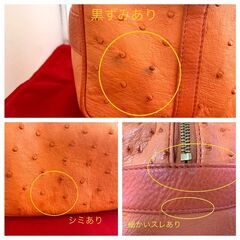 ☆YU HAMANO オーストリッチ ハンドバッグ ダチョウ genuine ostrich 駝鳥 エキゾチックレザー オレンジ☆の画像