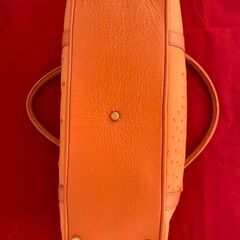 ☆YU HAMANO オーストリッチ ハンドバッグ ダチョウ genuine ostrich 駝鳥 エキゾチックレザー オレンジ☆の画像
