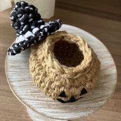 おうちでハロウィン　麻紐　かぼちゃ　小物入れ　ズパゲッティ　ハンドメイドの画像