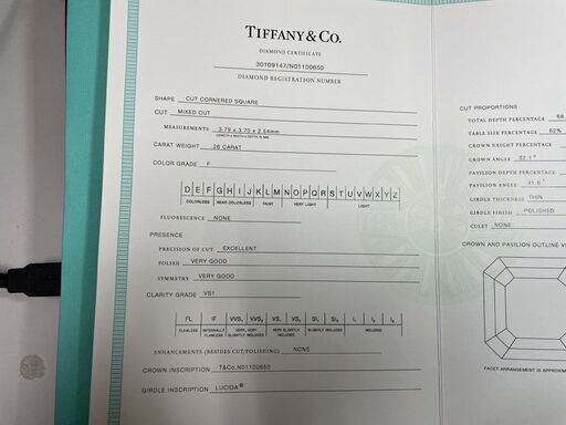 本物 TIFFANY&Co. PT950 PERETTI ダイヤモンド ルシダ VS1 0.26ct リング 10.5号 指輪 プラチナ ティファニー 鑑定書付き 札幌市手稲区