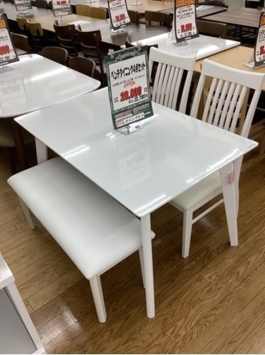 KI-22【新入荷　アウトレット】ベンチダイニング4点セット　白