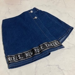 ニューヨークヤンキース　ロゴ　デニム　スカパン　スカートキュロッ...