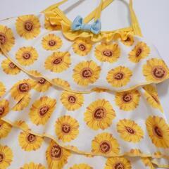 【80cm】ベビー 女の子 水着 フリル ひまわり 黄色 花柄 ワンピース型の画像
