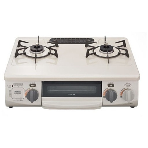 【美品‼️】リンナイ 2017年製 LP(プロパン)ガス用 ガステーブル 右強火/水無し片面焼きグリル ベージュ♪