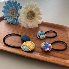 ヘアゴム3点セット青系花柄