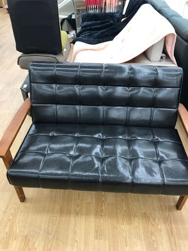 ★ジモティ割あり★  2掛けソファー ブラック H76×W126×D69 クリーニング済み KJ2791